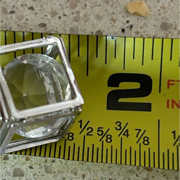 Silver-Tone Box Earrings Clear Rivoli Dangles Pierced Hooks Geometric - Picture 12 of 12